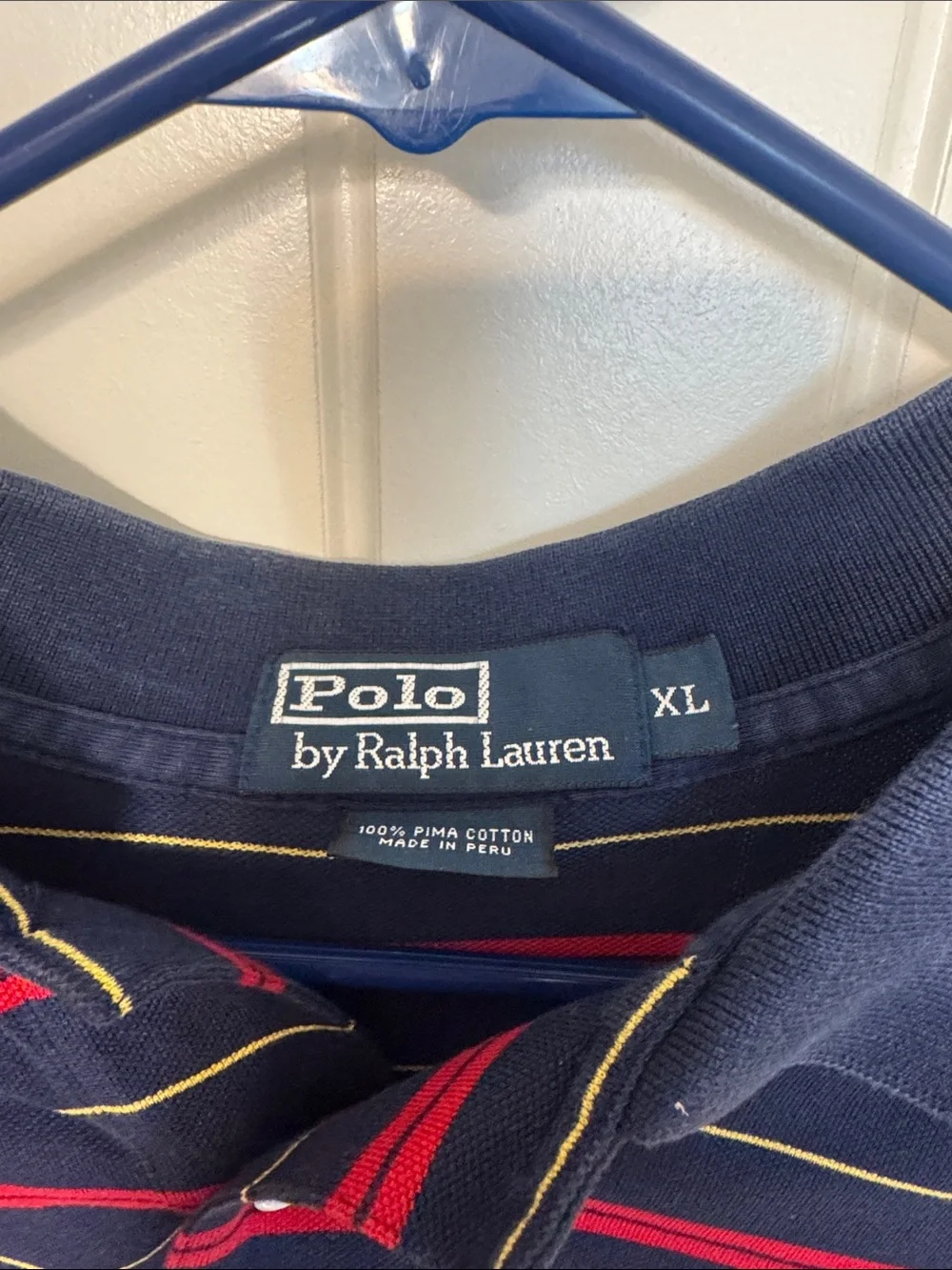 Polo by Ralph Lauren Navy Polo Shirt with Red & Yellow Stripes